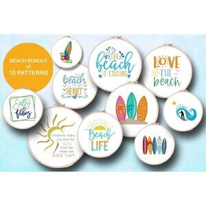Beach Ocean Summer Funny Humor Sun‎ Counted Cross Stitch Patterns Set of 10